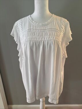 Daniel Rainn White Ruffle Sleeve Pintuck Blouse